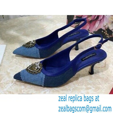 Dolce & Gabbana Heel 6.5cm Devotion Slingbacks in Patchwork Denim 2021 - Click Image to Close